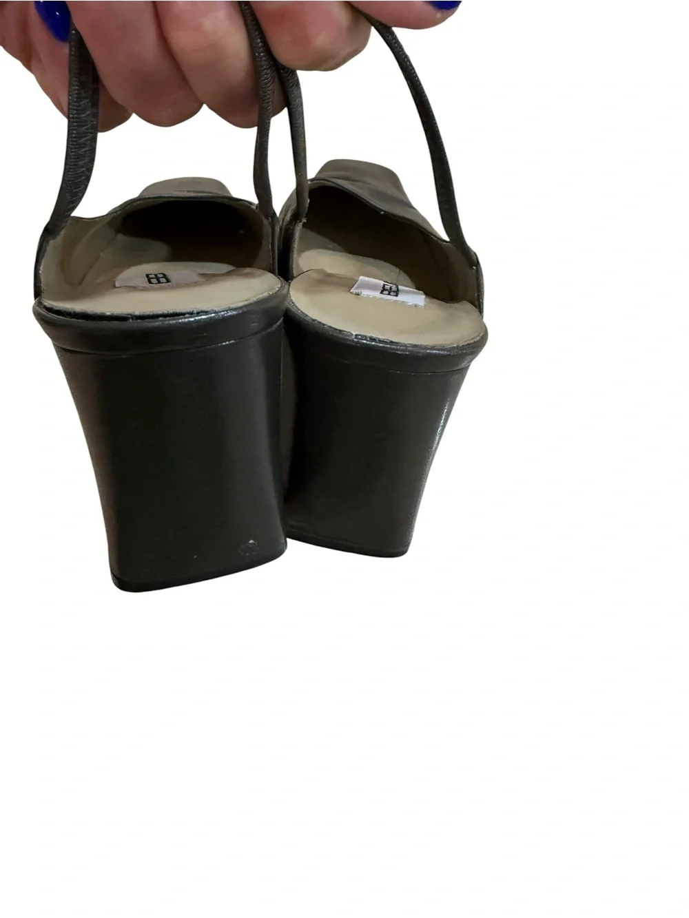 VTG Bellini Monzo Taupe Gray Leather Slingback Heels Square Toe Size 8M